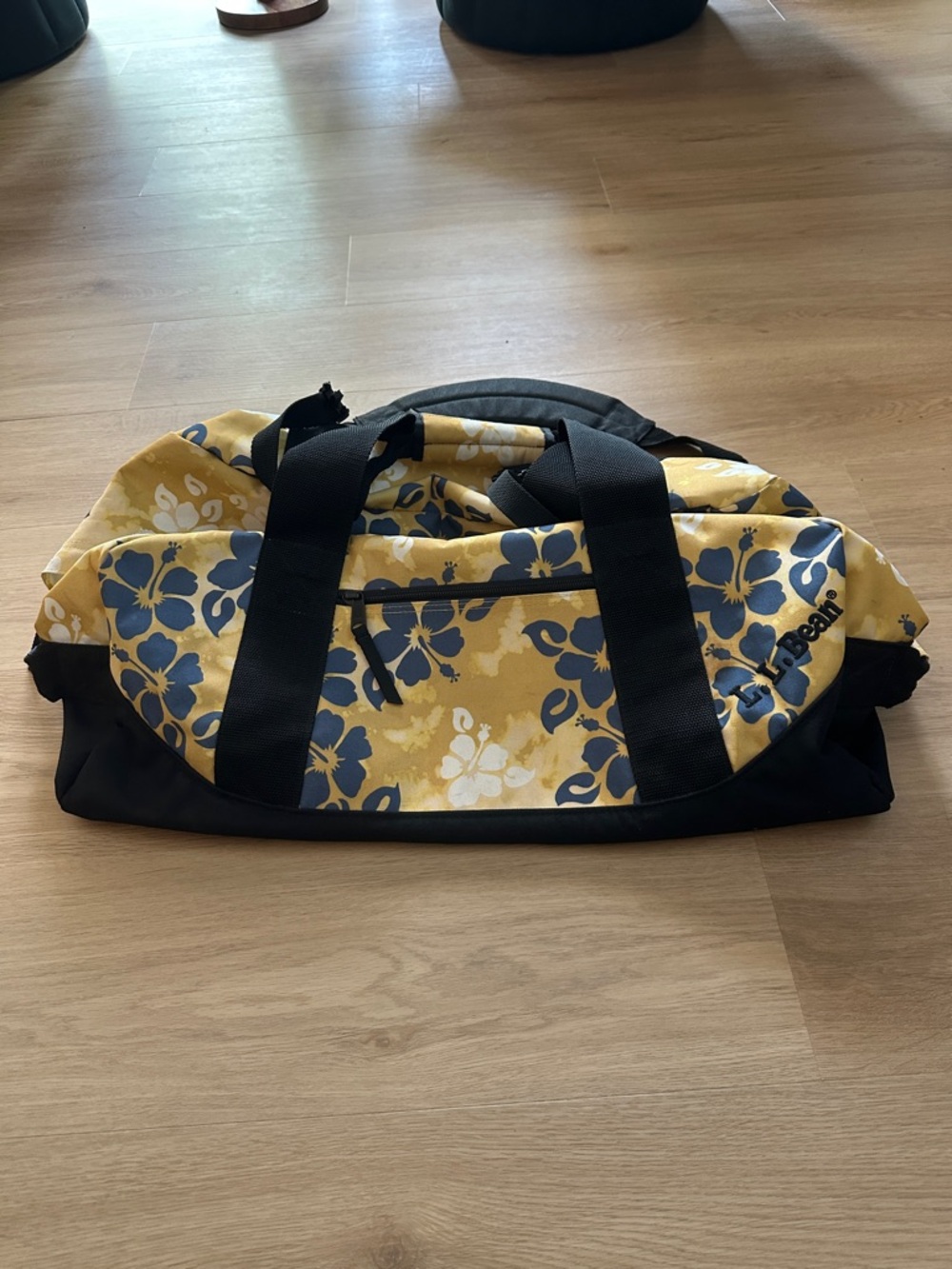 L.L. Bean Yellow and Navy Floral Travel Duffel